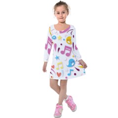 Love Cute Cartoon Seamless Shading Kids  Long Sleeve Velvet Dress by Jancukart