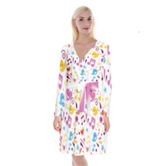 Love Cute Cartoon Seamless Shading Long Sleeve Velvet Front Wrap Dress