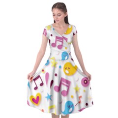 Love Cute Cartoon Seamless Shading Cap Sleeve Wrap Front Dress