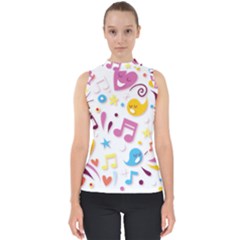 Love Cute Cartoon Seamless Shading Mock Neck Shell Top