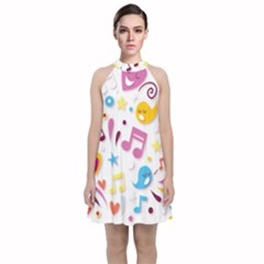 Love Cute Cartoon Seamless Shading Velvet Halter Neckline Dress 