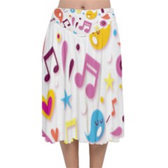 Love Cute Cartoon Seamless Shading Velvet Flared Midi Skirt