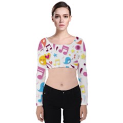 Love Cute Cartoon Seamless Shading Velvet Long Sleeve Crop Top