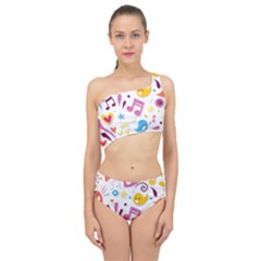 Love Cute Cartoon Seamless Shading Spliced Up Two Piece Swimsuit