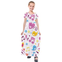 Love Cute Cartoon Seamless Shading Kids  Short Sleeve Maxi Dress