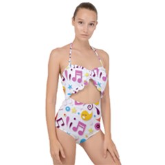 Love Cute Cartoon Seamless Shading Scallop Top Cut Out Swimsuit