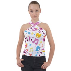 Love Cute Cartoon Seamless Shading Cross Neck Velour Top