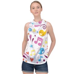 Love Cute Cartoon Seamless Shading High Neck Satin Top