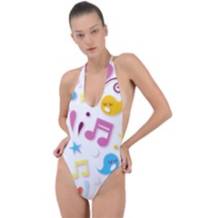 Love Cute Cartoon Seamless Shading Backless Halter One Piece Swimsuit by Jancukart