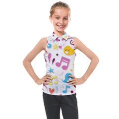 Love Cute Cartoon Seamless Shading Kids  Sleeveless Polo Tee