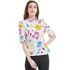 Love Cute Cartoon Seamless Shading Frill Neck Blouse