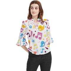 Love Cute Cartoon Seamless Shading Loose Horn Sleeve Chiffon Blouse