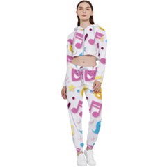 Love Cute Cartoon Seamless Shading Cropped Zip Up Lounge Set