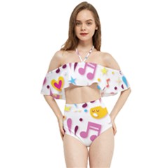 Love Cute Cartoon Seamless Shading Halter Flowy Bikini Set  by Jancukart