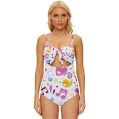 Love Cute Cartoon Seamless Shading Knot Front One-piece Swimsuit by Jancukart