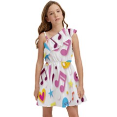 Love Cute Cartoon Seamless Shading Kids  One Shoulder Party Dress