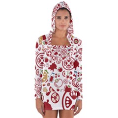 Pizza Seamless Pattern Background Long Sleeve Hooded T-shirt