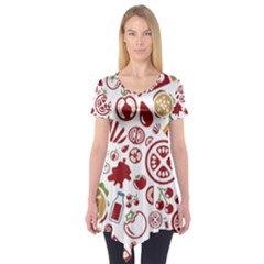 Pizza Seamless Pattern Background Short Sleeve Tunic 