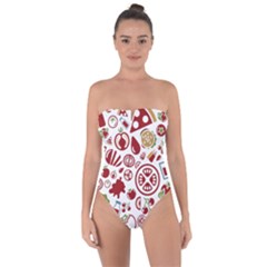 Pizza Seamless Pattern Background Tie Back One Piece Swimsuit