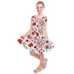 Pizza Seamless Pattern Background Kids  Short Sleeve Dress