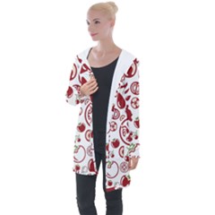 Pizza Seamless Pattern Background Longline Hooded Cardigan