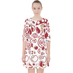 Pizza Seamless Pattern Background Quarter Sleeve Pocket Dress