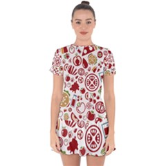 Pizza Seamless Pattern Background Drop Hem Mini Chiffon Dress