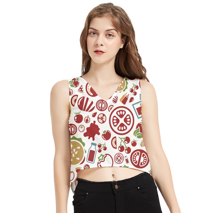 Pizza Seamless Pattern Background V-Neck Cropped Tank Top