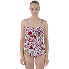 Pizza Seamless Pattern Background Twist Front Tankini Set