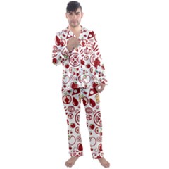 Pizza Seamless Pattern Background Men s Long Sleeve Satin Pajamas Set