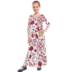 Pizza Seamless Pattern Background Kids  Quarter Sleeve Maxi Dress