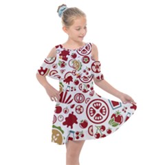 Pizza Seamless Pattern Background Kids  Shoulder Cutout Chiffon Dress