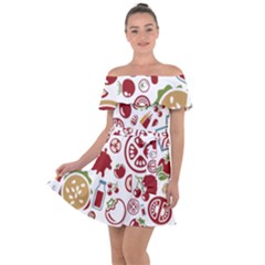 Pizza Seamless Pattern Background Off Shoulder Velour Dress