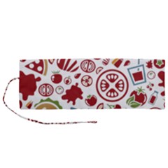 Pizza Seamless Pattern Background Roll Up Canvas Pencil Holder (m)