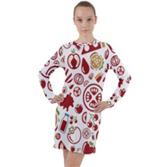 Pizza Seamless Pattern Background Long Sleeve Hoodie Dress