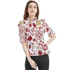 Pizza Seamless Pattern Background Frill Neck Blouse