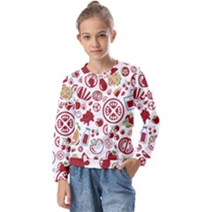 Pizza Seamless Pattern Background Kids  Long Sleeve Tee With Frill 