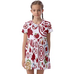 Pizza Seamless Pattern Background Kids  Asymmetric Collar Dress