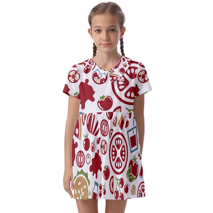 Pizza Seamless Pattern Background Kids  Asymmetric Collar Dress