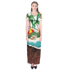 Coconut And Holiday Beach Food Short Sleeve Maxi Dress