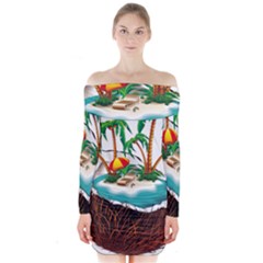 Coconut And Holiday Beach Food Long Sleeve Off Shoulder Dress