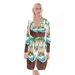 Coconut And Holiday Beach Food Long Sleeve Velvet Front Wrap Dress