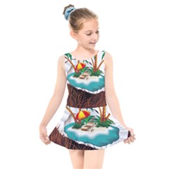 Coconut And Holiday Beach Food Kids  Skater Dress Swimsuit