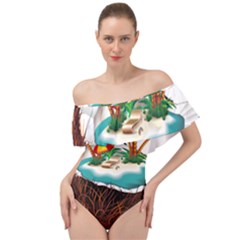 Coconut And Holiday Beach Food Off Shoulder Velour Bodysuit 