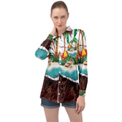 Coconut And Holiday Beach Food Long Sleeve Satin Shirt