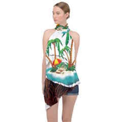 Coconut And Holiday Beach Food Halter Asymmetric Satin Top