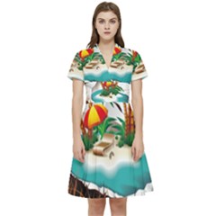 Coconut And Holiday Beach Food Short Sleeve Waist Detail Dress