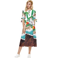 Coconut And Holiday Beach Food Bow Sleeve Chiffon Midi Dress