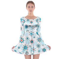 Beautifule Snowflake Decorative Pattern Seamless Long Sleeve Skater Dress