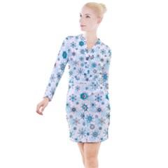 Beautifule Snowflake Decorative Pattern Seamless Button Long Sleeve Dress